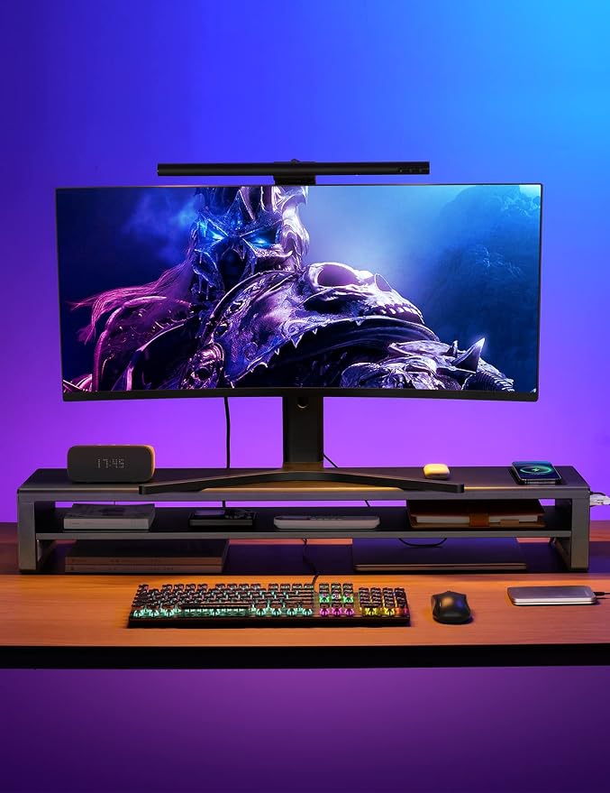 Dual-Monitorständer mit kabelloser Ladefunktion und 4 USB-Ports